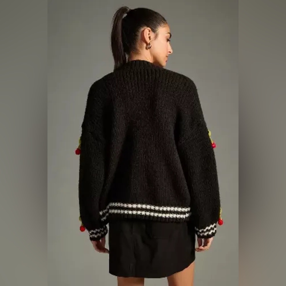 Anthropologie Maeve Womens Cardigan Sweater One Size Cherry Knit 3D Varsity - Picture 2 of 4